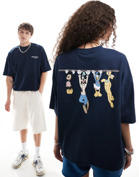 ASOS DESIGN Disney unisex oversized boxy t-shirt with Mickey Mouse & Friends prints in navy