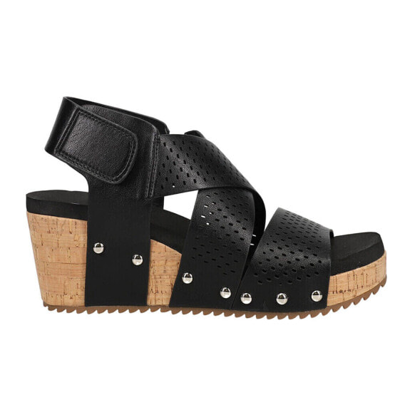 Corkys Guilty Pleasure Perforated Studded Wedge Strappy Womens Black Casual San