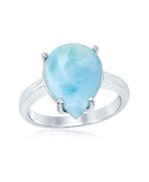 Sterling Silver Four-Prong Teardrop Larimar Ring