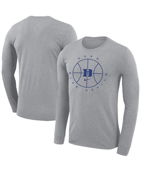 Men's Heathered Gray Duke Blue Devils Basketball Icon Legend Performance Long Sleeve T-shirt