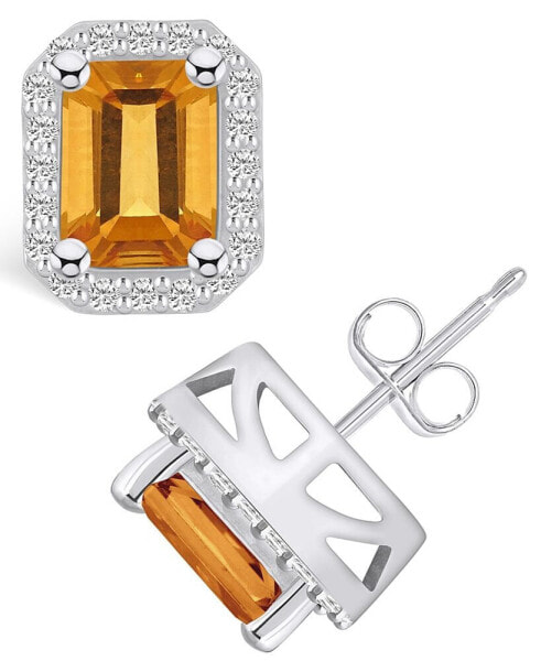 Citrine (3-1/5 ct. t.w.) and Diamond (3/8 ct. t.w.) Halo Stud Earrings in 14K White Gold