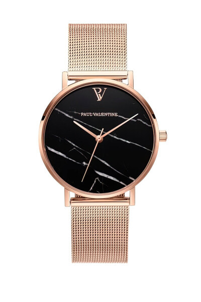 Paul Valentine Damen Armbanduhr BLACK MARBLE ROSE GOLD MESH 36 MM PV36911