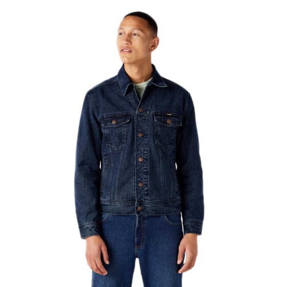 Куртка джинсовая Wrangler Authentic, темно-синяя, из органического и регулярного хлопка, с пуговицами, 100% хлопок, NAVEENA, 3/1 саржа.