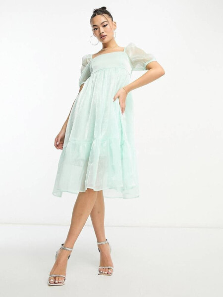 Collective the Label Petite puff sleeve midi dress in sage organza