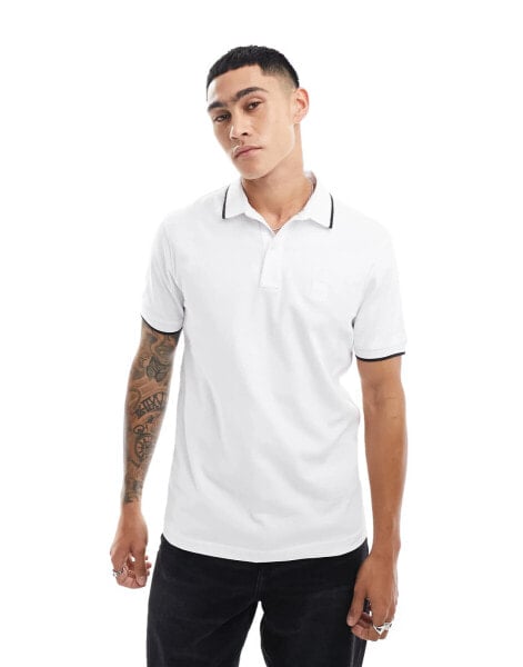 BOSS Orange Passenger tipped logo polo shirt in white