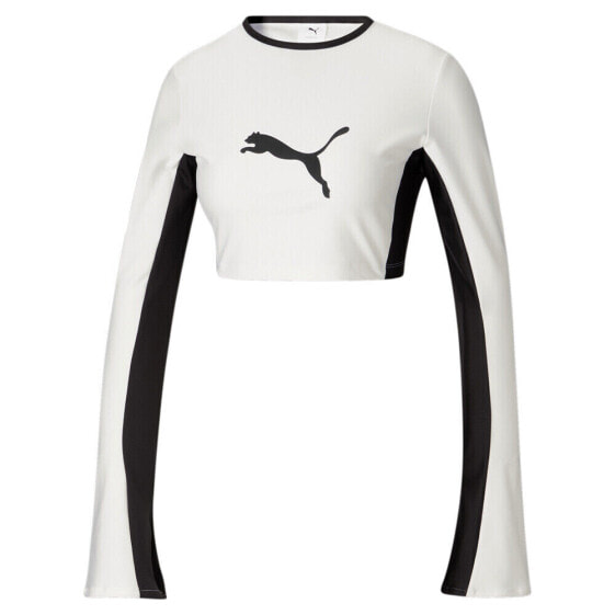 Топ для женщин Puma Lqs X Cropped Crew Neck Long Sleeve Белый Casual Tops 536378