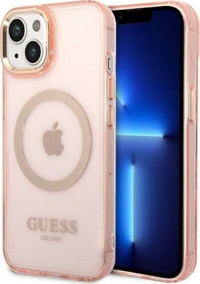 Guess Etui Guess GUHMP14SHTCMP Apple iPhone 14 różowy/pink hard case Gold Outline Translucent MagSafe