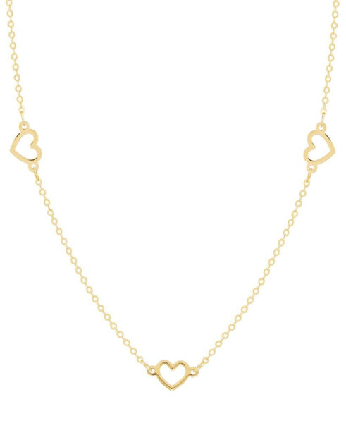 Polished Open Heart Station 18" Collar Necklace in 10k Gold