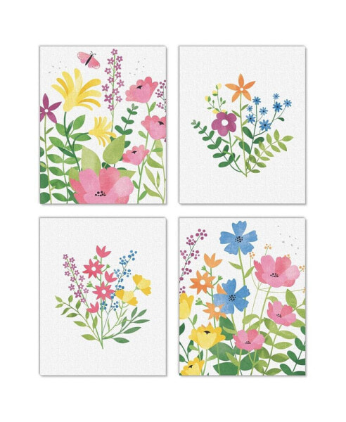 Wildflowers Room Decor Linen Paper Wall Art Set of 4 Artisms - 8 x 10 inches