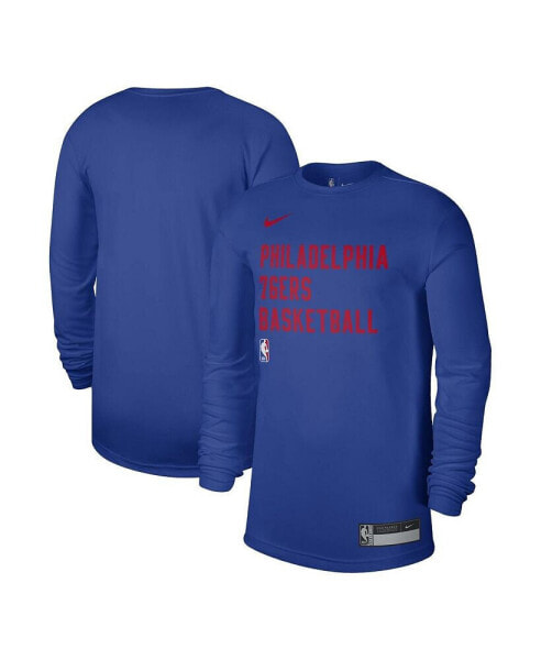 Men's and Women's Royal Philadelphia 76ers 2023/24 Legend On-Court Practice Long Sleeve T-shirt