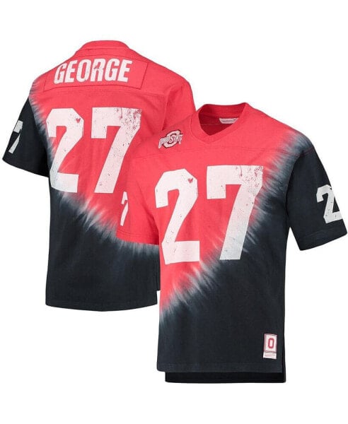 Men's Eddie George Black, Scarlet Ohio State Buckeyes Name and Number Tie-Dye V-Neck T-shirt