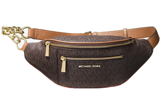 MICHAEL KORS MK Mott 老花满印复古拼色腰包 中号 女款 深棕色 / MICHAEL KORS MK 30S9GOXN6B-252