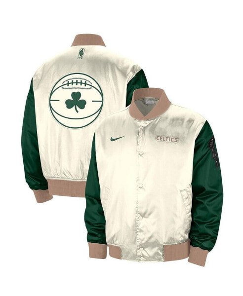 Men's Cream Boston Celtics 2023/24 City Edition Courtside Premier Full-Snap Bomber Jacket