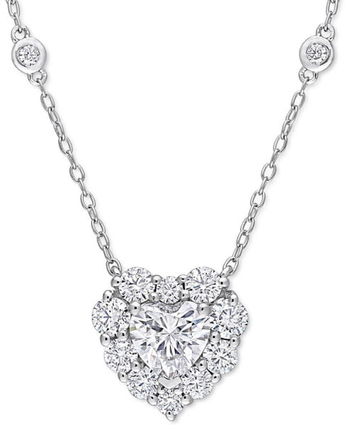 Lab-Grown Moissanite Heart Halo 18" Pendant Necklace (2 ct. t.w.) in Sterling Silver