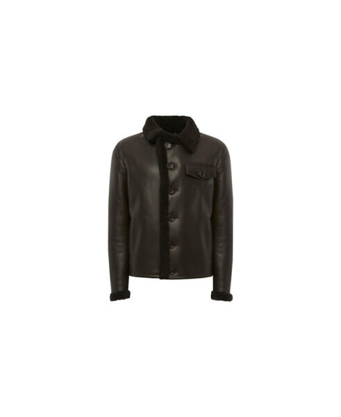 Men's Fashion Leather Jacket Wool, Brown