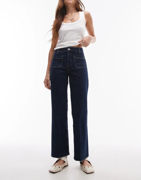 Mango flared front pocket detail jeans in blue