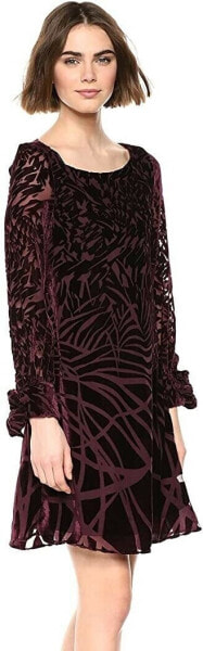 Taylor Dresses 188800 Womens Burnout Abstract Print Shift Dress Burgundy Size 6
