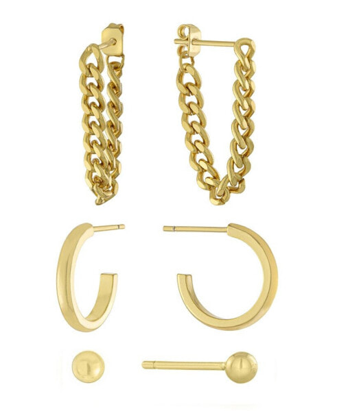 Серьги Macy's 3pc Post Ball, Hoop and Chain    in Gold or Silver Plated