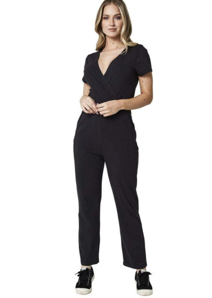 Pact Women's 278066 Black Organic Cotton Wrap Jumpsuit size XL