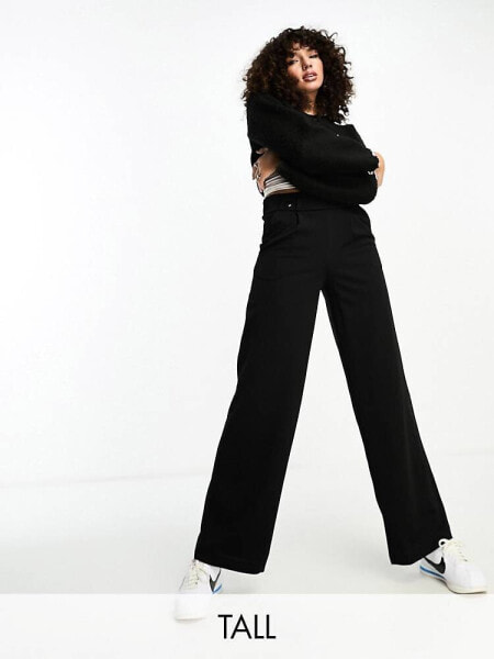 JDY Tall button detail wide leg trouser in black