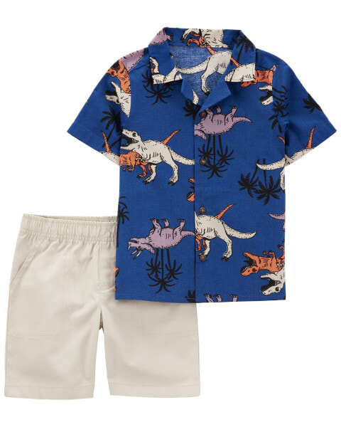 Baby 2-Piece Dinosaur Button-Front Shirt & Short Set 24M