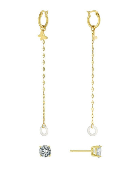 Cubic Zirconia Studs and Hoop Chain Drop Air Pods Holder in Gold Over Silver Plated