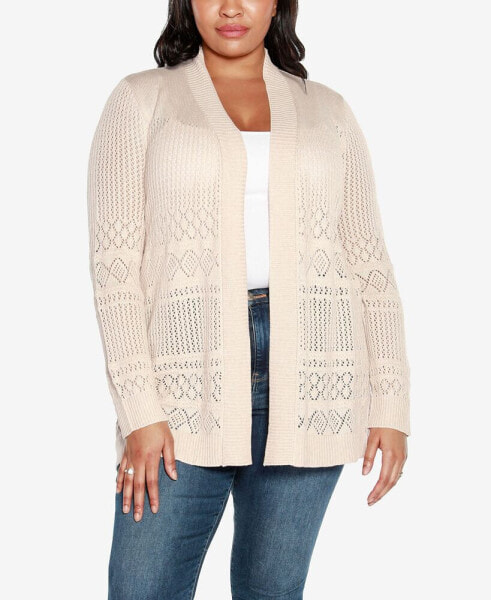 Plus Size Pointelle Open Cardigan Sweater