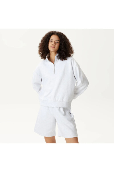 Elevated Double Knit Mock Neck Kadın Beyaz Sweatshirt