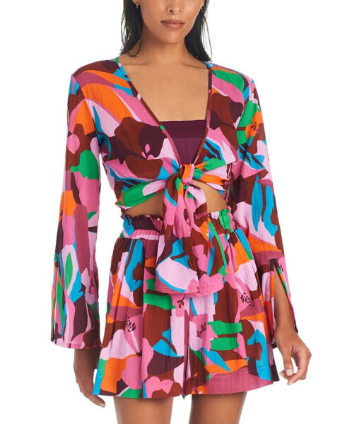 Women's Tropic Mood Printed Cotton Cover Up Shirt