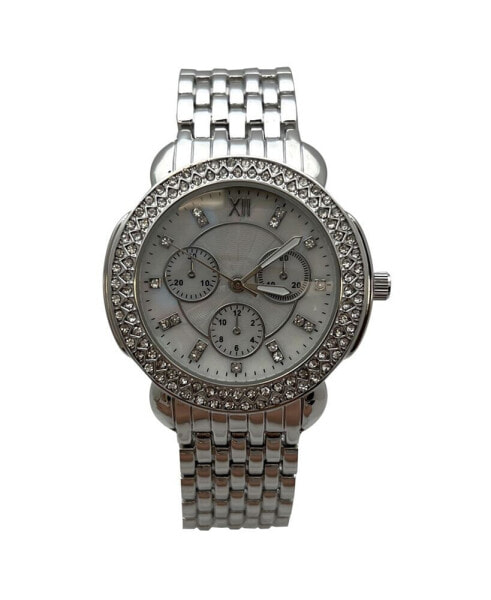 Gold Round Rhinestone and Chrome Face Women Watch