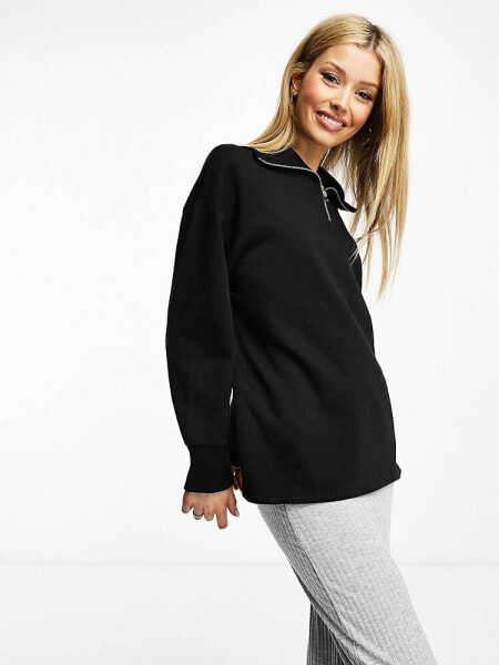 Pieces quarter zip sweatshirt in black