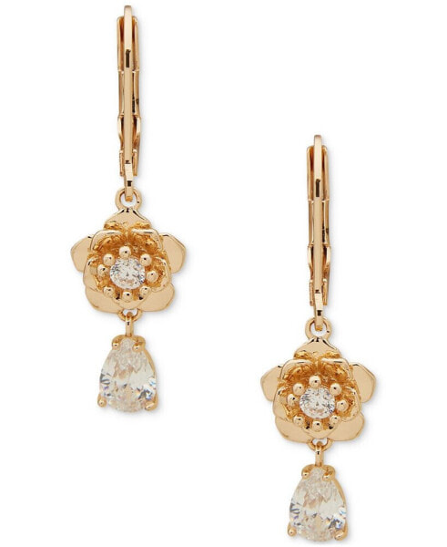 Gold-Tone Crystal Flower Stone Drop Earrings