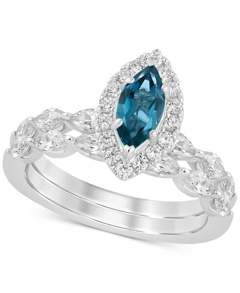 London Blue Topaz (5/8 ct. t.w.) & Diamond (7/8 ct. t.w.) Bridal Set in 14k White Gold