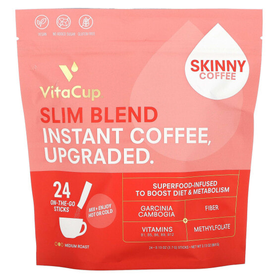 VitaCup, Растворимый кофе Slim Blend, средней обжарки, 24 палочки, по 3,7 г (0,13 унции) каждая
