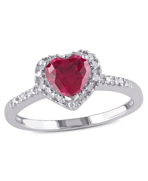 Lab-Grown Ruby (1 ct. t.w.) and Diamond (1/10 ct. t.w.) Heart Halo Ring in Sterling Silver