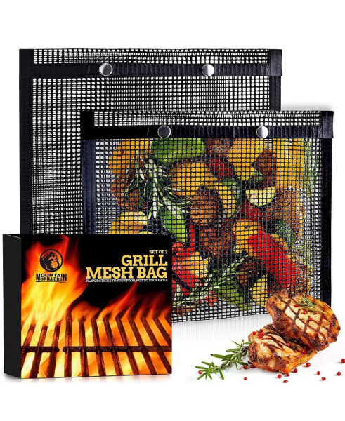 BBQ Mesh Grill Bags - 12 x 9.5 Inch Reusable Grilling Pouches for Charcoal, Gas, Electric Grills & Smokers - Heat-Resistant, Non-Stick Barbecue Bag is a Must-Have for All Pitmasters - Set of 2