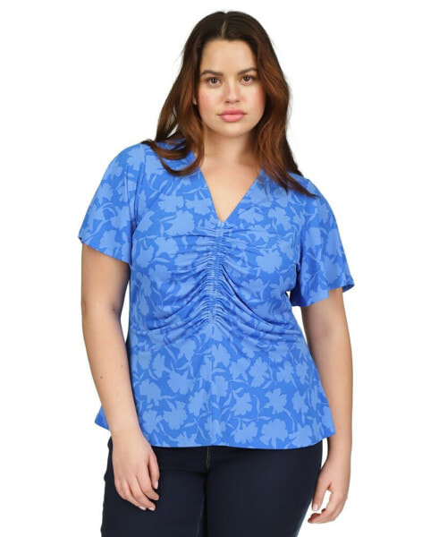 Plus Size Ruched Flutter-Sleeve Top