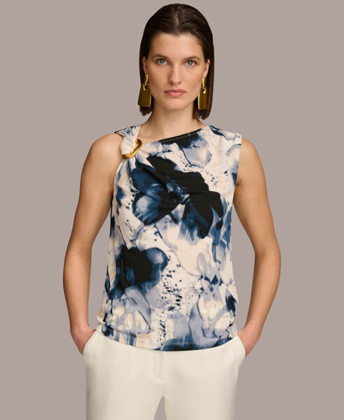 Donna Karan Women's Printed Twist-Strap Hardware Tank