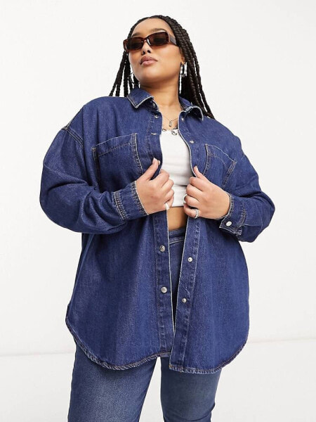 ASOS DESIGN Curve denim oversized shirt in blue