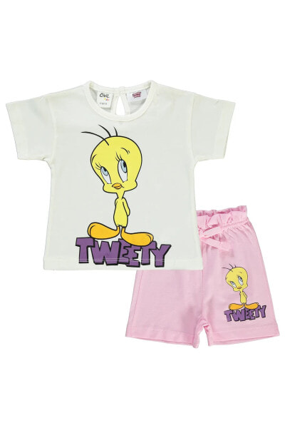 Tweetty Kız Bebek Şortlu Takım 6-18 Ay Ekru-Pembe