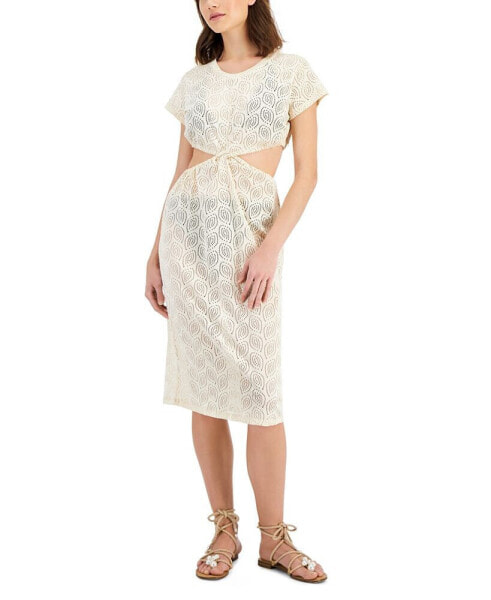 Women's Twist-Front Solid-Crochet Midi Cover-Up, Created for Macy's