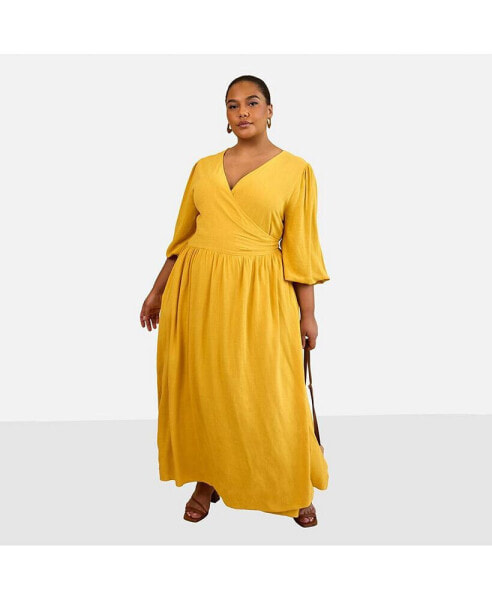 Plus Size Bette Linen Ballon Sleeve Maxi A Line Dress