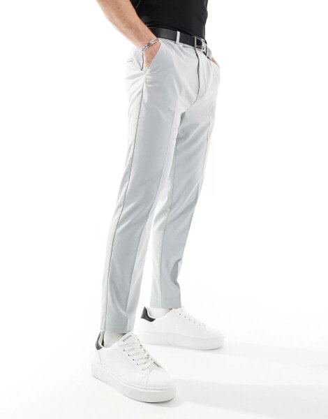 ASOS DESIGN tapered smart trousers with turnups in light grey