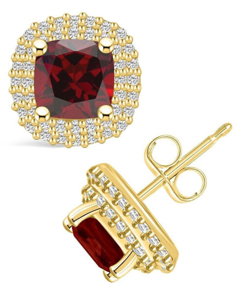 Garnet (2-3/8 ct. t.w.) and Diamond (3/8 ct. t.w.) Halo Stud Earrings in 14K Yellow Gold