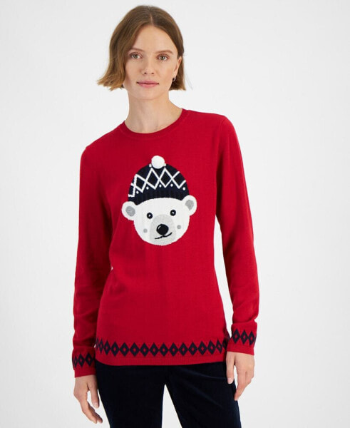 Women's Pom Beanie Bear Graphic Sweater