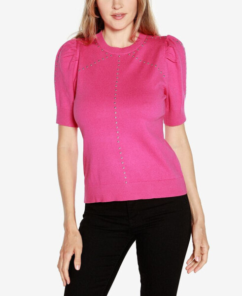 Women's Short Puff-Sleeve Embellished Sweater