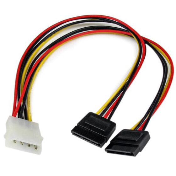 StarTech.com 12in LP4 to 2x SATA Power Y Cable Adapter - 0.304 m - Molex (4-pin) - 2 x SATA 15-pin - Male - Straight - Straight
