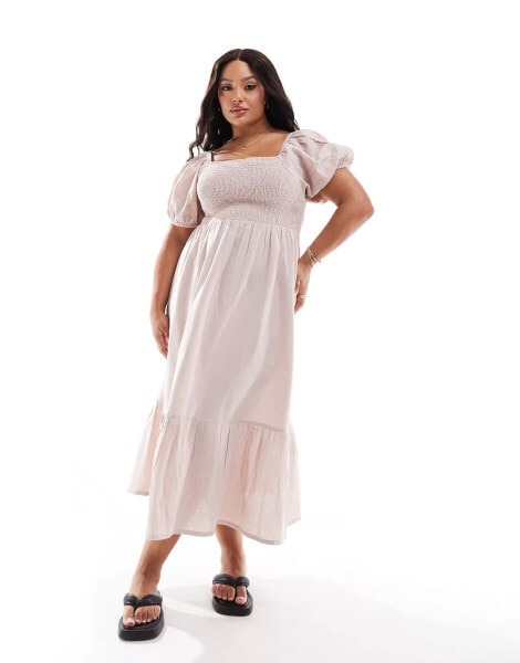 Esmee Exclusive Curve puff sleeve ruched maxi dress in oat