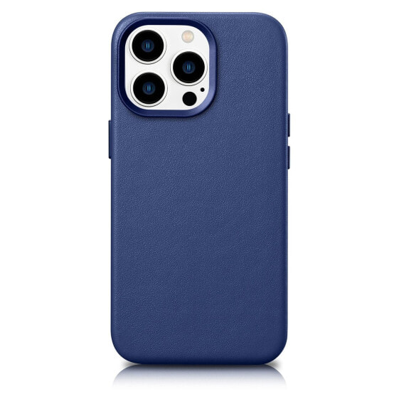 Чехол из натуральной кожи для iPhone 14 Pro Max ICARER значек MagSafe Натуральная кожа голубого цвета