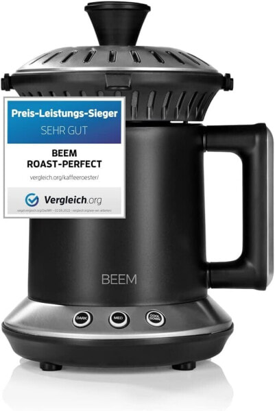 BEEM ROAST-PERFECT Coffee Roaster Including High-Quality 200 g Green Coffee Brazil (Whole Bean Unroasted) 2 Roasting Levels Adjustable Interval Roasting [Stainless Steel, Borosilicate Glass]